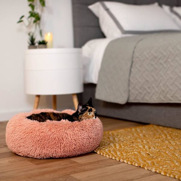 Rosa rund hundkorg kattkudde donutkorg, (S) 40 cm Ø