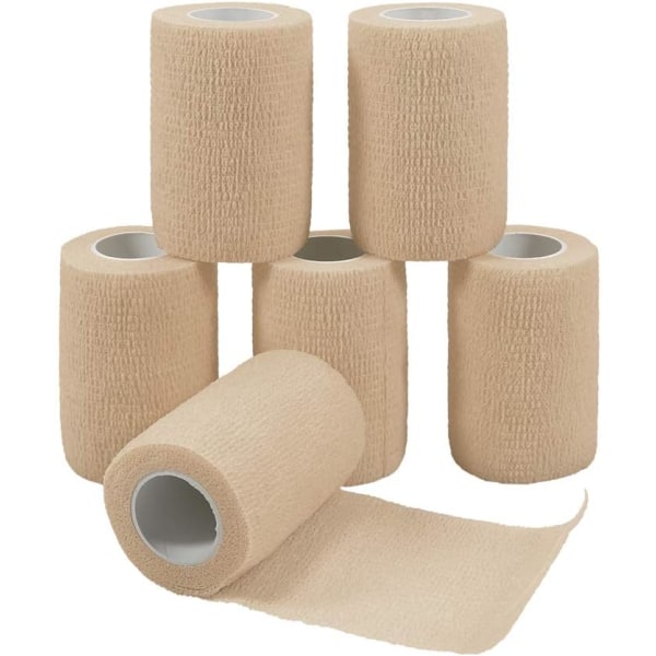 6 ruller kohesive tape selvklebende bandasje kohesive sports selvklebende bandasje elastikker medisinsk bandasje klebende bandasjer klebende bandasjer for fingre hender føtter håndledd 7,5 cm (beige)