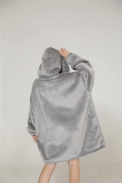 Blød hættetrøje tæppe -Lysegrå 90x75cm Pullover Varm hættetrøje Oversized Stor Lomme TV Tæppe Flannel