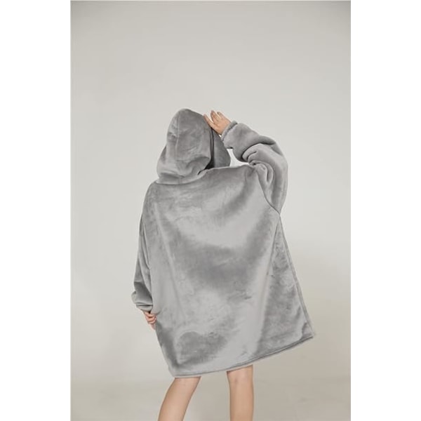 Myk Hoodie Teppe - Lys Grå 90x75cm Genser Varm Hoodie Oversized Stor Lomme TV Teppe Flanell