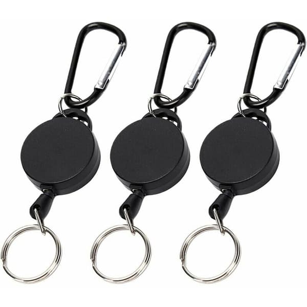Märkeshållare, Retractable Keychain 3 st, Karabinhake med Teles