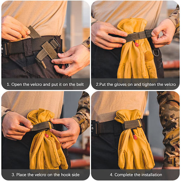 2 st Justerbara Handskehållare Bälte, Handskeklämmor med Velcro Karabiner