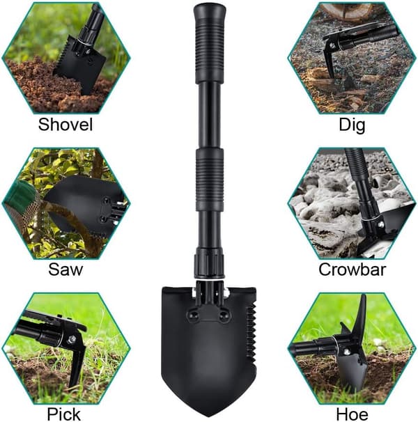 Mini sammenleggbar spade 40cm, multifunksjonell hagespade karbon