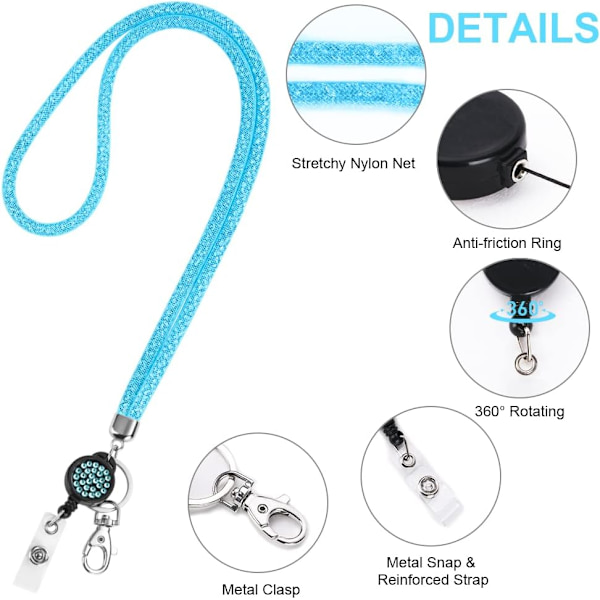 Krystal Halskæde Lanyard, (Blå) Bling Nøglering Klar Badge Holder