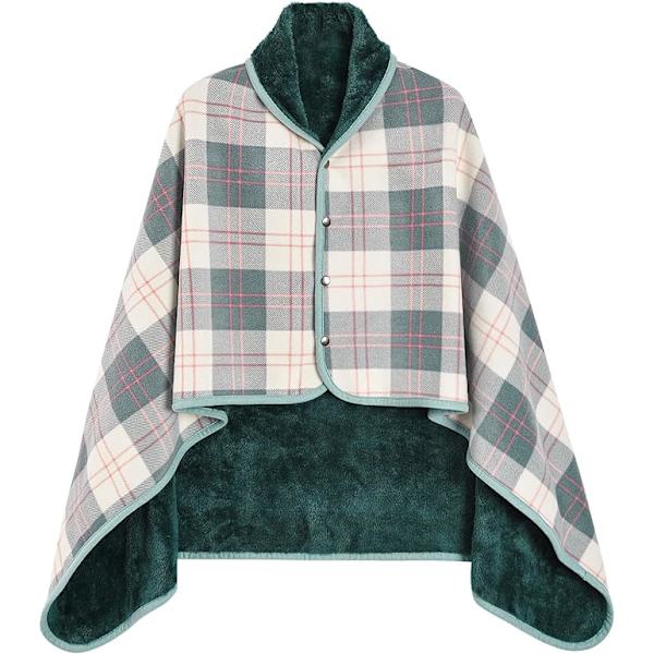 1 st kvinnors fleece poncho rutig fleece sjal cape (Pliad grön)