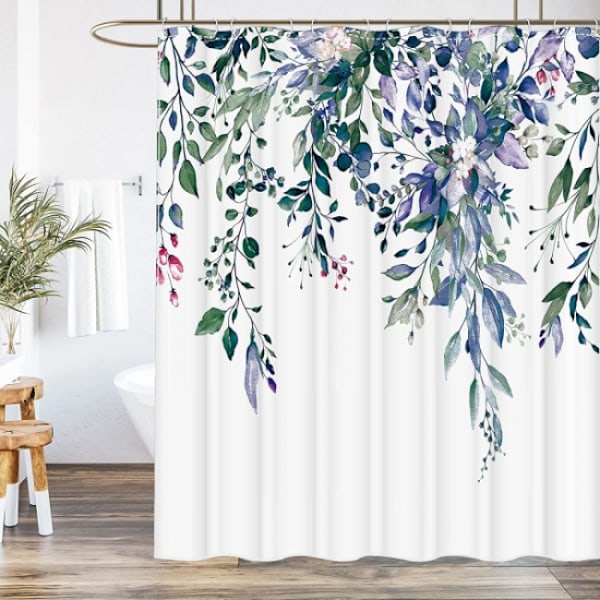 180x180cm Grøn Lilla Eucalyptus Tynget bruseforhæng, Bad
