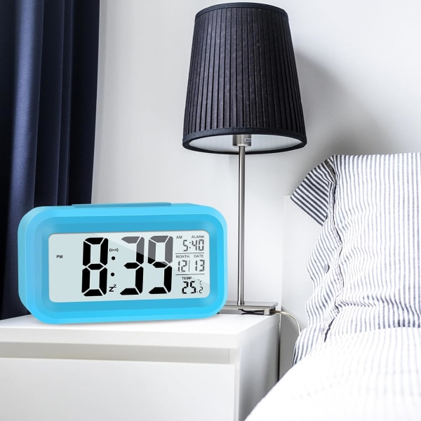(Blå) LCD Digital Väckarklocka, Smart Digital Väckarklocka med Te