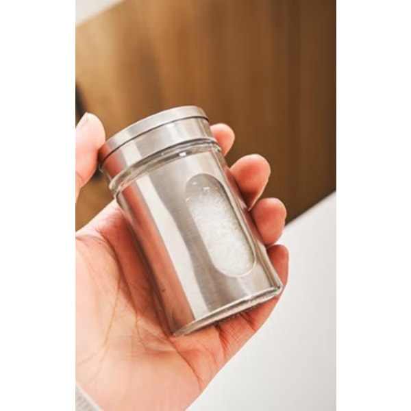 Sæt med 1 100 ml rustfrit stål krydderiglas - Med udsyn på glasset