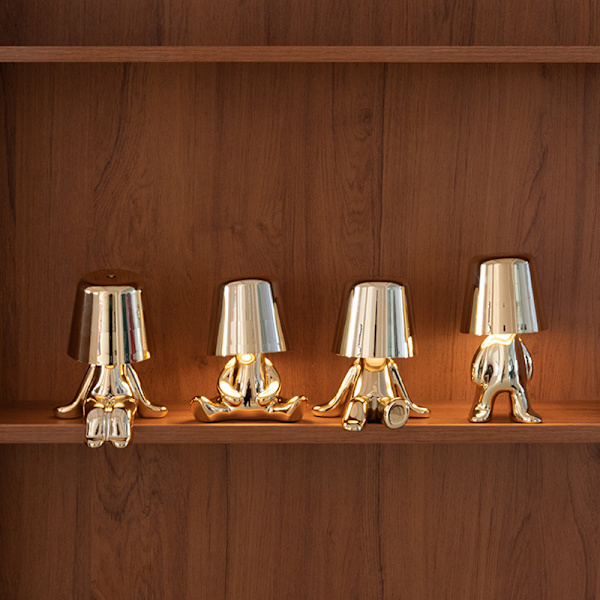 Thinker Lille Gylden Bordlampe Oppladbar Harpiks Bordlampe for Soverom
