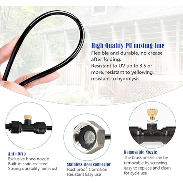 15M Misting System, Patio Misting Cooling System,(21 Nozzle) Utendørs