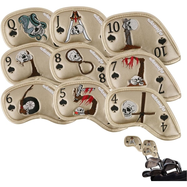 9 Skull Golf Accessories - Guld med matchande numrerade etiketter - Hea