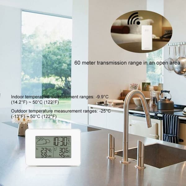 Hvit trådløs værstasjon hygrometer for innendørs utendørs termometer