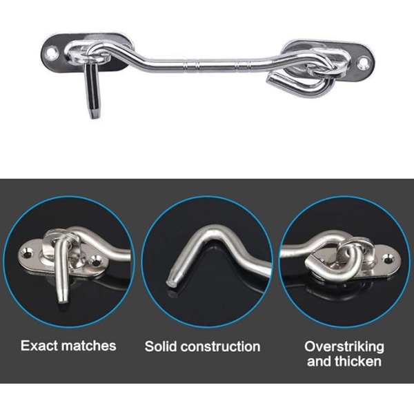 2 pcs Stainless Steel Silver, Hook Cabin Hook Door Closure Latch