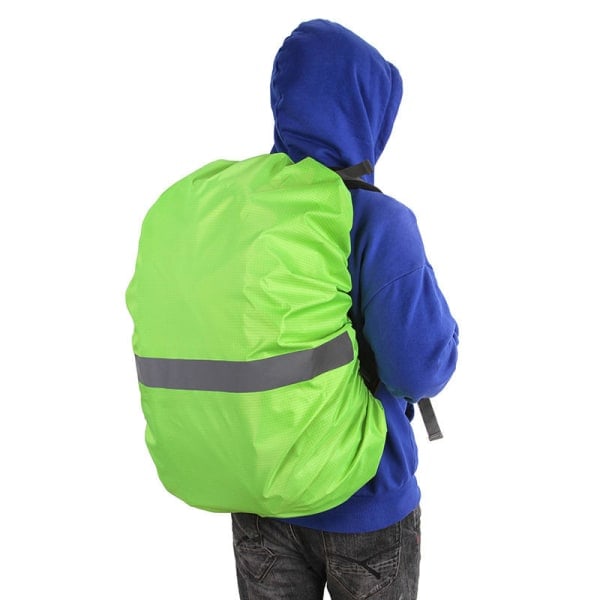 Ryggsäcksregnöverdrag i storlek L, fluorescerande grön, med reflexremsor