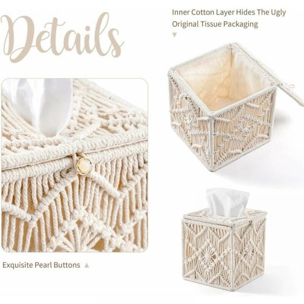 1 stk Boho Decor Tissue Box Cover Firkant Tissue Holder med Perle Lo