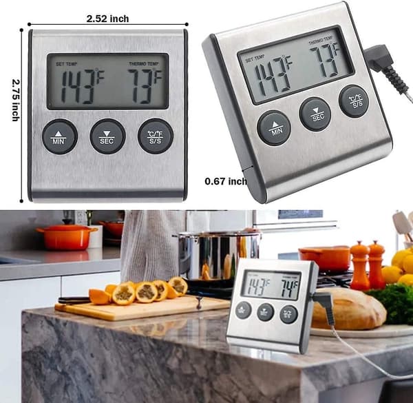 Digitalt ovnkødtermometer og timer, stort LCD-display til digital madlavning