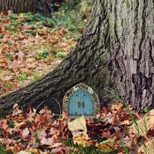 Sæt med 1 Sparkle Fairy Door Have Ornament blå