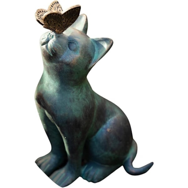 1 stk. Kattehave Statue Sommerfugl Kat Kat Skulptur Dekoration Udendørs