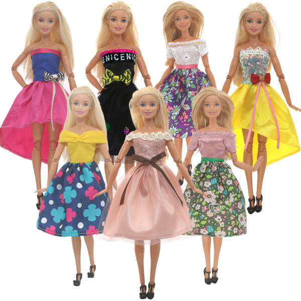 7 sett med fargerike babyklær, 30 cm Barbie-dukkeklær, kjole