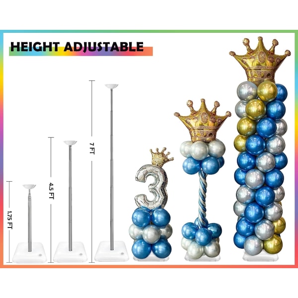 Ballongpelarställningskit, 7 fot justerbar pelarhöjd, återanvändbar