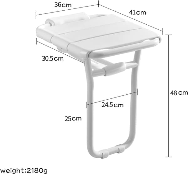 Løftbart dusjsete i hvit epoxy aluminium