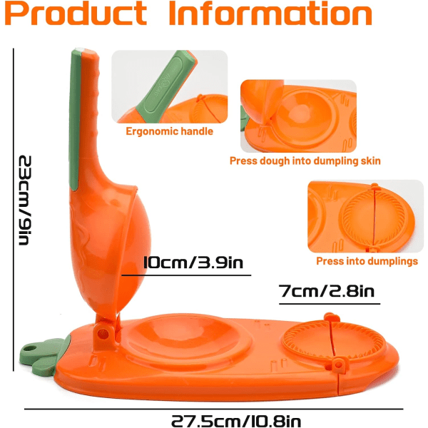 2 i 1 Dumpling Maker - Orange, Tortilla Press, Mini Kök Gadget