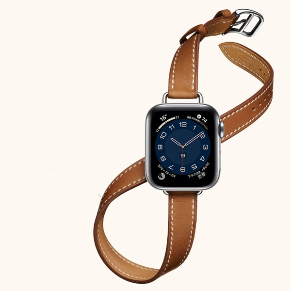 (Brun) Egnet for Apple iwatch klokkearmbånd ekte skinn dobbel