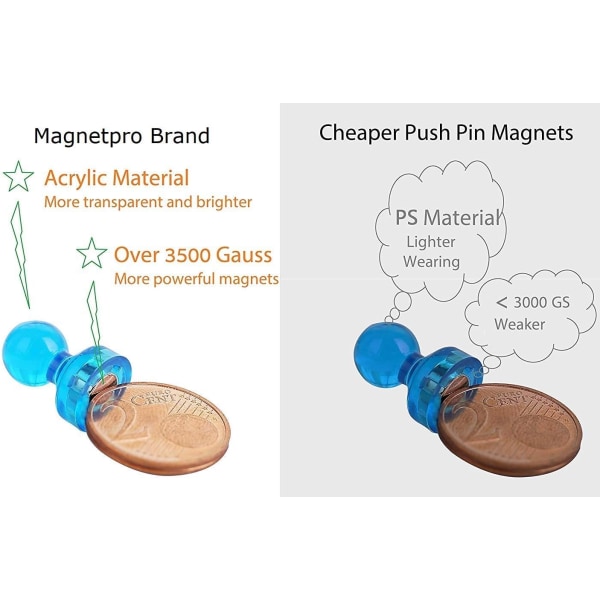 21 stk. whiteboard-køleskabsmagneter, stærke magnetiske trykknapper til
