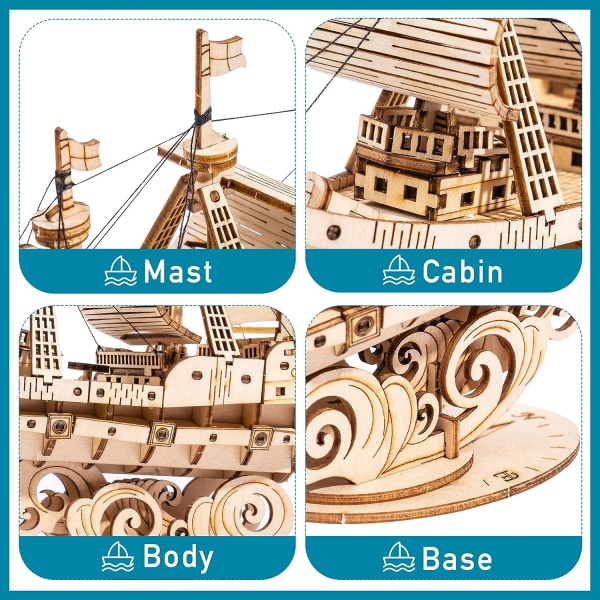 3D-puinen palapeli (purjevene) lapsille ja aikuisille veneen rakentamiseen