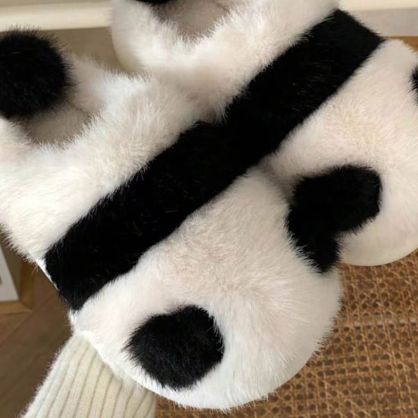 38-39 Panda väska häl bomull tofflor för kvinnor vinter söt hem i