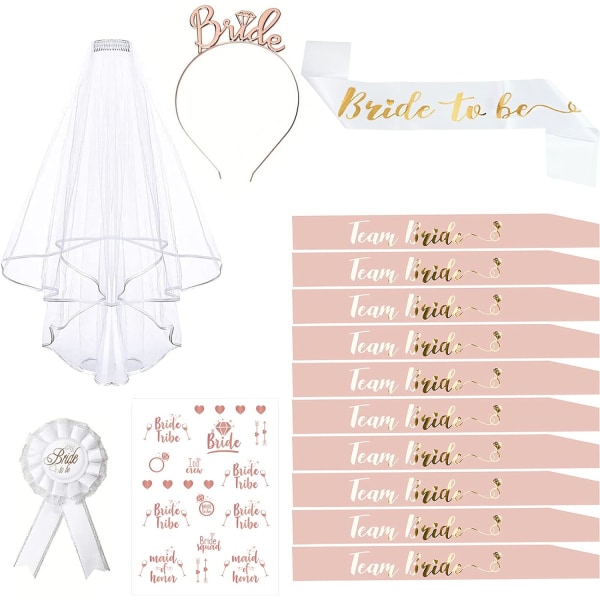 Tilbehør, 15PCS Bachelorette Party Tilbehør, EVJF Sash Kit med