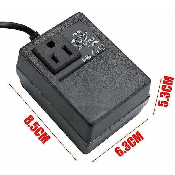 220V til 110V, 200W transformator, med europeisk plugg, for redusert v