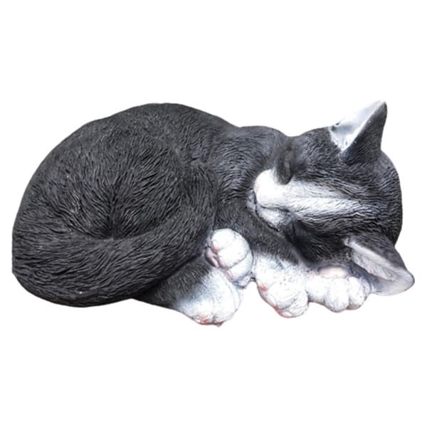 svart Trädgårdsstaty Katt Skulptur Realistisk Form Härligt Sovande