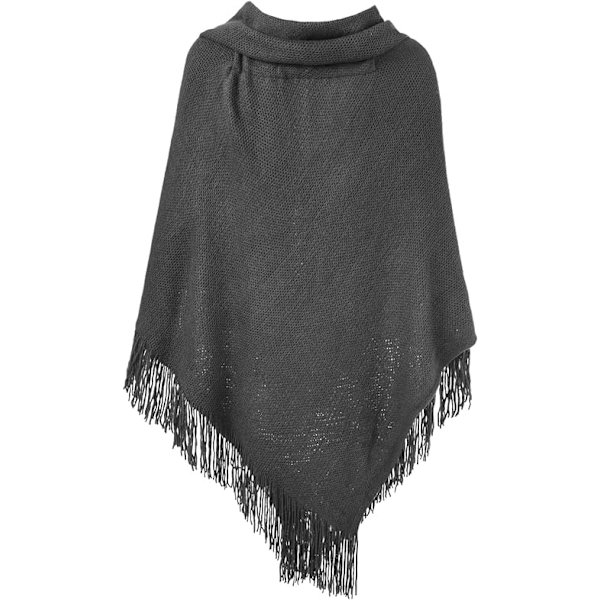 Elegantti lämmin naisten huiviponcho (tummanharmaa) Avoin etuosa hapsureunuksella