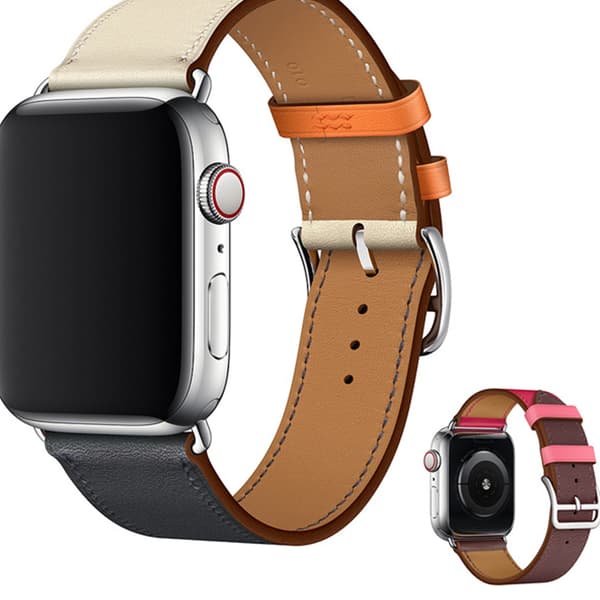 (Sort) Udskiftningslæderrem til Apple Watch, kompatibel med