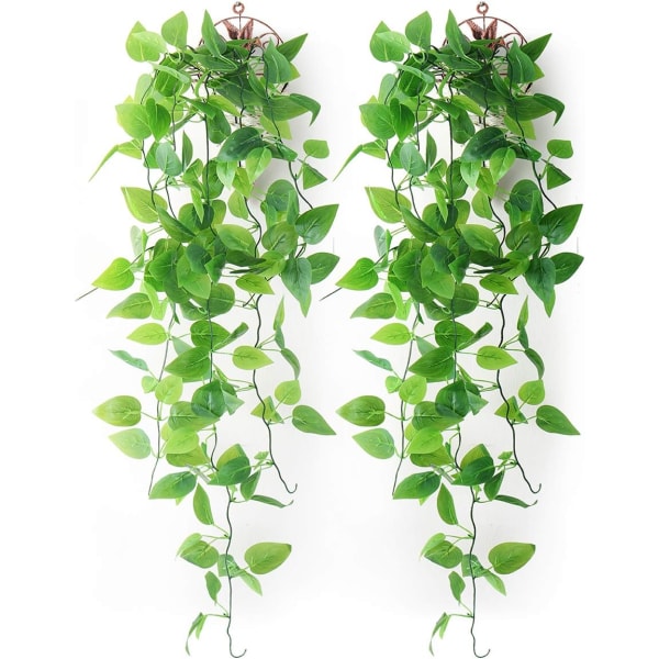 2 pakke kunstige hængende planter med kurve, falske grønne blade Iv