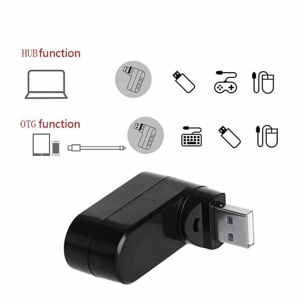 USB Hub, 90°/180° drejelig USB-adapter, 3-port USB-datahub, Multip
