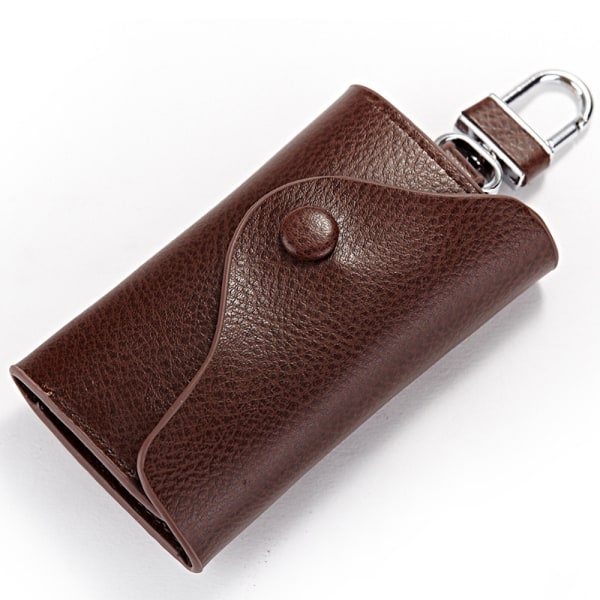 Læder nøgleholder (brun), pung, læder nøgleholder, læder nøgleholder pung med bilnøgleholder, seks kroge etui med kortholder