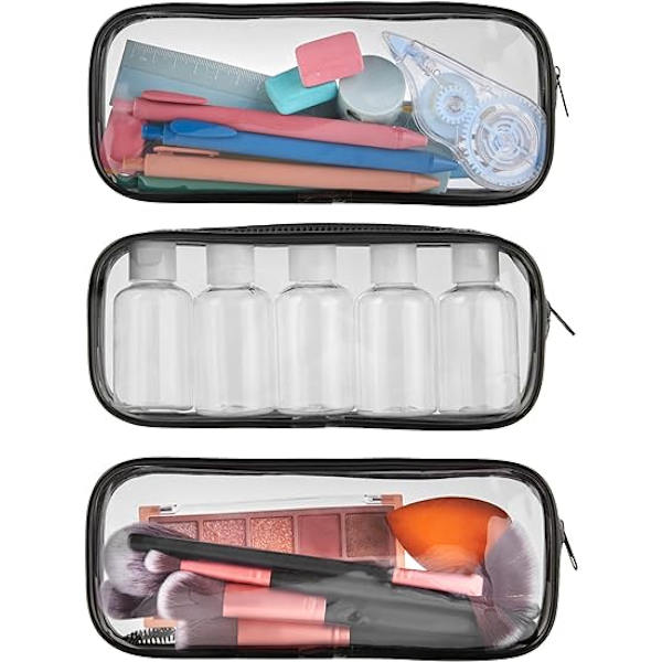 Transparent sort etui, velegnet til studerende, kontor, blyanter