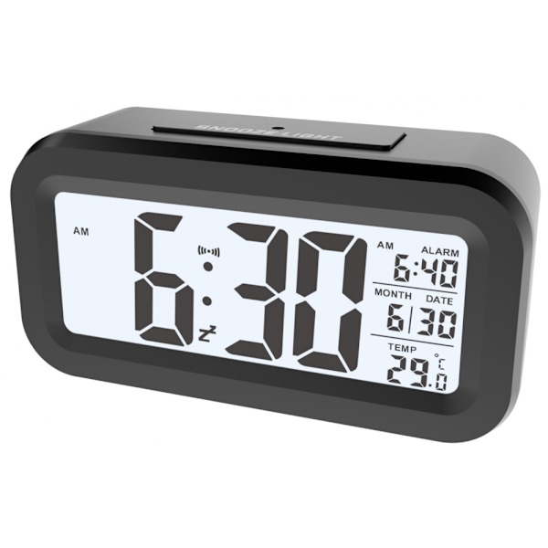 1 st svart digital väckarklocka morgon väckarklocka, tyst batteri