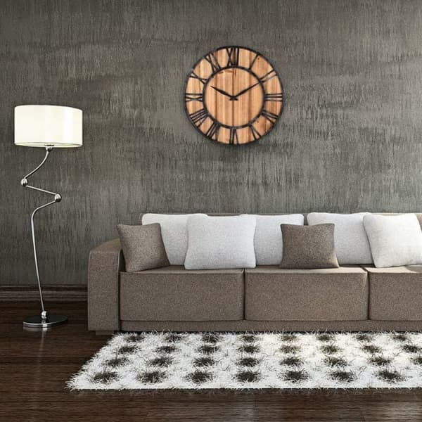 40 cm diameter smidesjärn klocka trä rund väggklocka tyst D