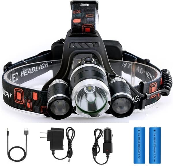 Oppladbar LED-hodelykt med 4 lysmoduser Ideell for camping