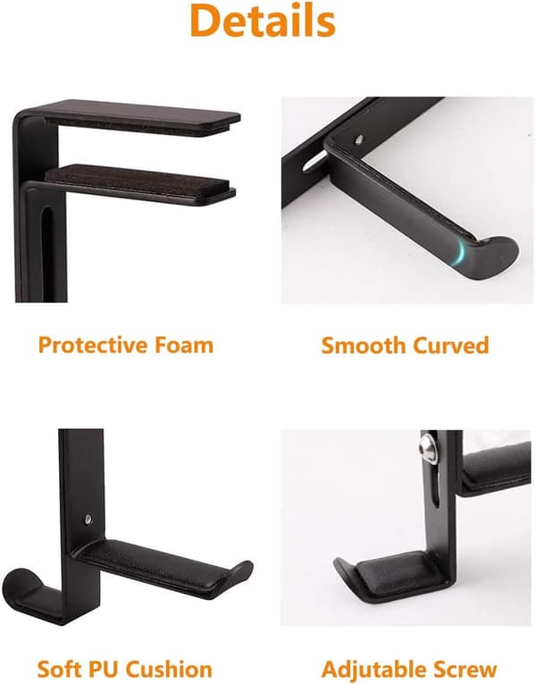 Gaming Hovedtelefon Stativ - Sort - Krog Holder - Justerbar - Skrivebord