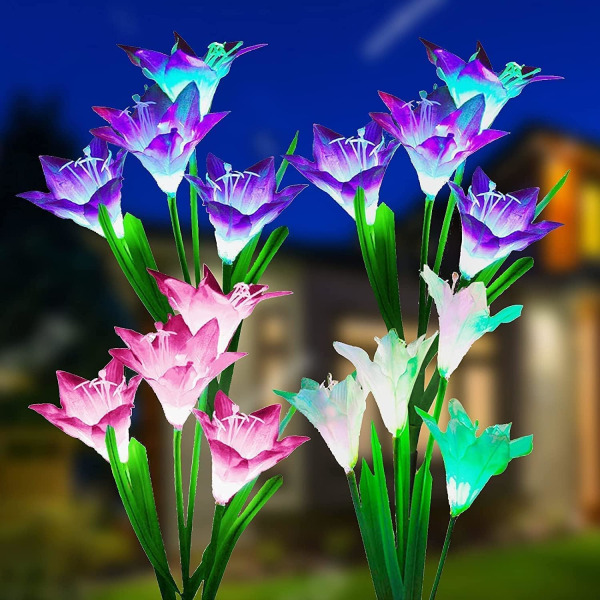 2 Pieces Outdoor Solar Light, Lily Solar Garden Light LED Solar L