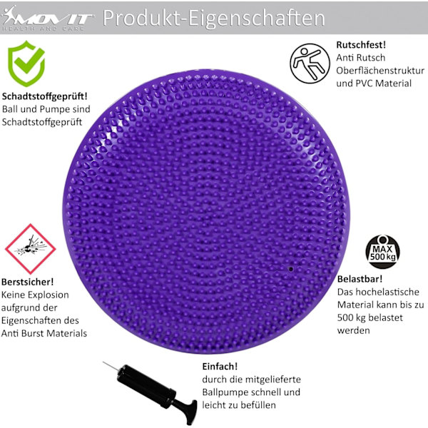 Dynamisk seteballpute med pumpe, blå 33 cm, valg av farge,