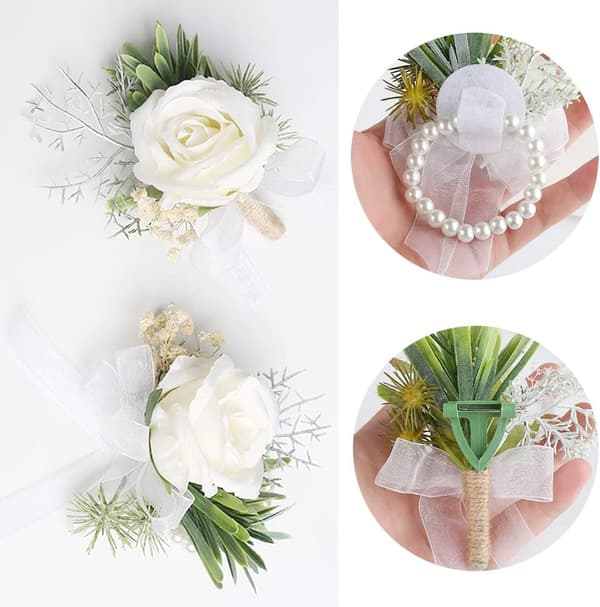 (Hvit) 2 primula rose knapphullsblomster, brudgom knapphullsblomster og bryllup