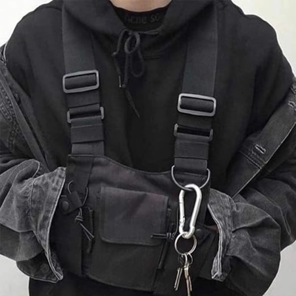 Black Shoulder Bag Chest Bag Hip Hop Streetwear Men's Functional