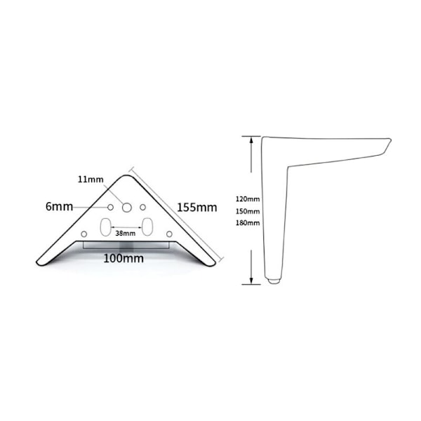 Sett med 4 12cm sorte trekantede møbelben i titan, elektropl