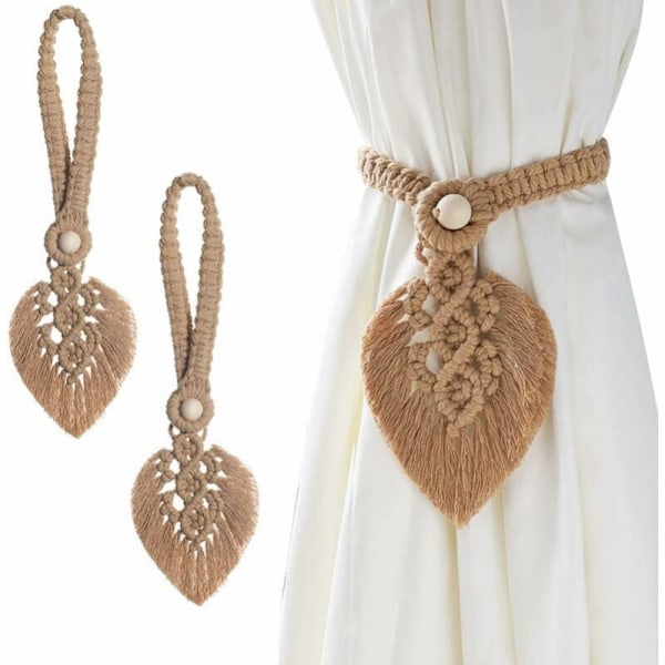 Set med 2 beige knappgardinbindningar, bladformade gardinbindningar