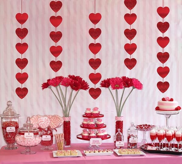 12 Stykker Røde Hjerte Valentinsdag Dekorasjoner, Hjerteformet Hengende